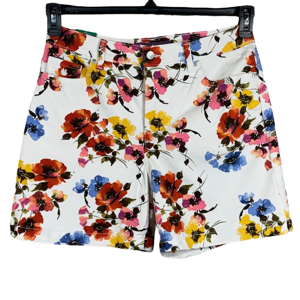 Gloria Vanderbilt SZ 12 Amanda Jean Shorts Floral Stretch Zip-Fly Pocket Hi-Rise